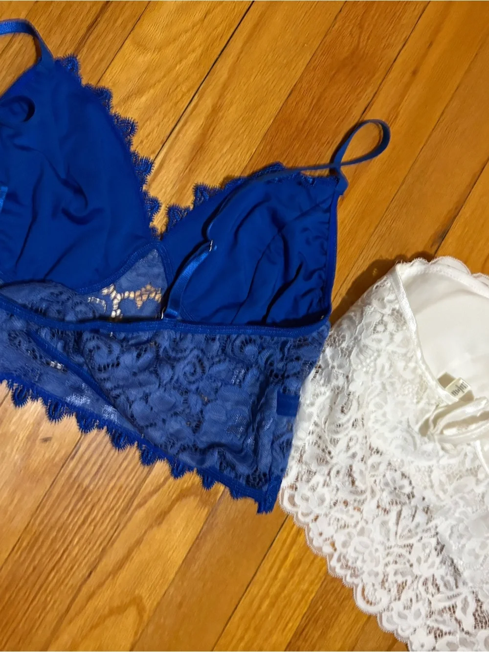 Lace Bralette Set in Royal Blue and White